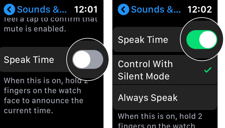 Scroll Down to Speak Time and Toggle in ON in Apple Watch
