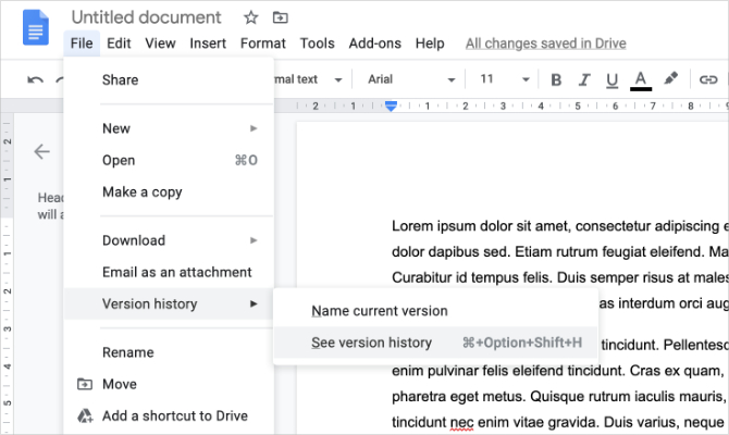 See version history option from Google Docs