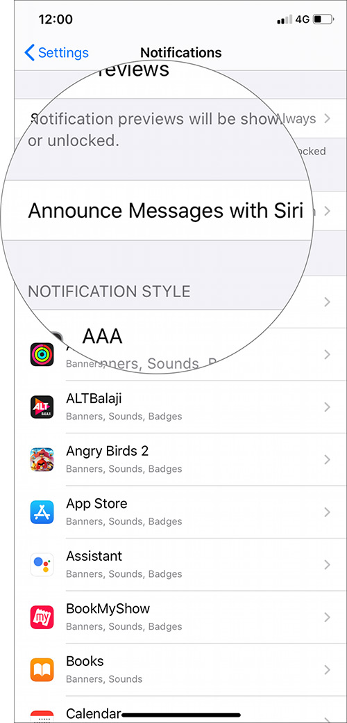 Select Announce Messages With Siri in iPhone