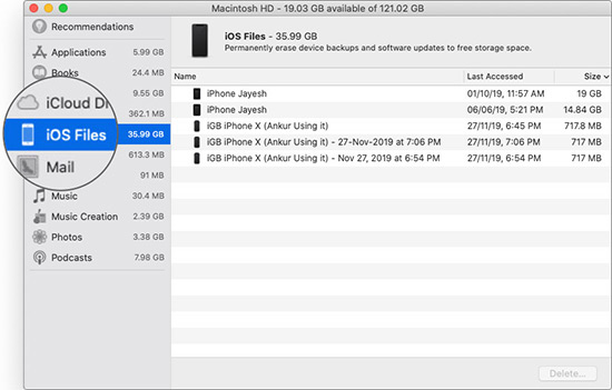 Select Category to Remove Backup from Storage on Mac