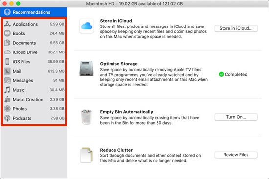 Select Category to View Storage Space on Mac