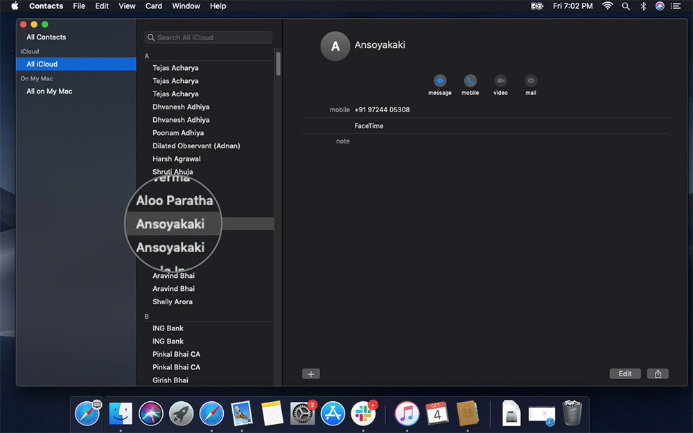 Select Contact in macOS Contacts App