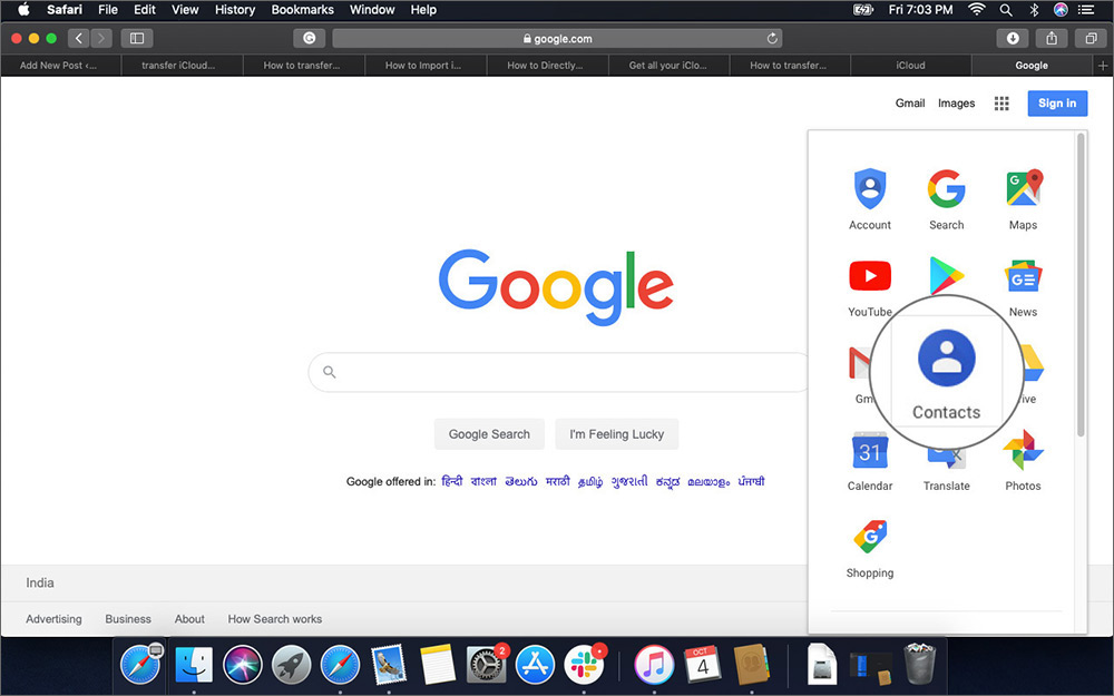 Select Contacts in Google Apps List in Safari on Mac