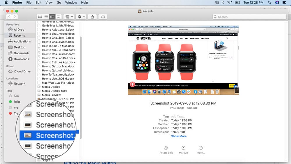 Select File in Quick Look in Mac Finder