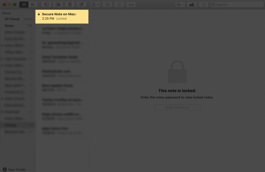 Select Locked Note on Mac