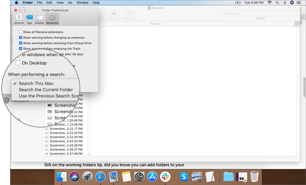 Select Option in Advanced Tab on Mac Finder Preferences