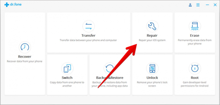 Select Repair Option in Dr.fone Software