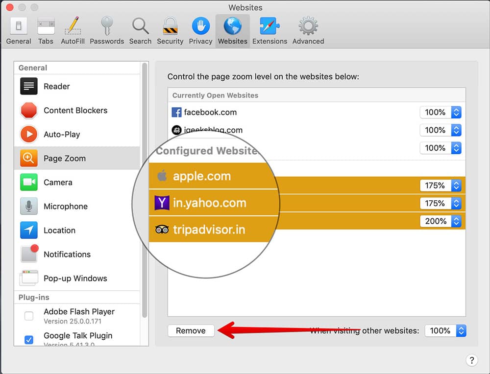 Select all websites listed under Configured Websites then click Remove