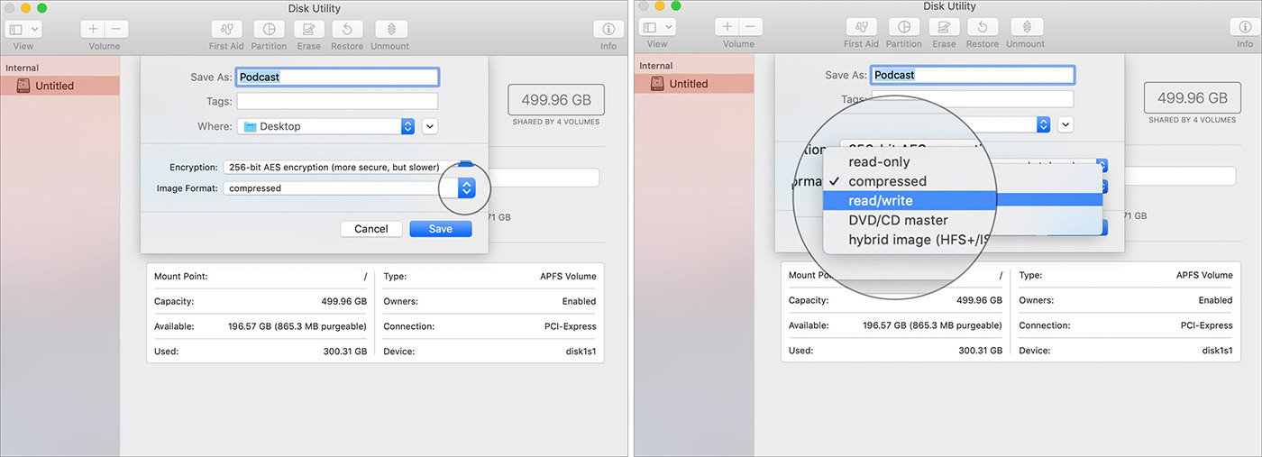 Select the Read or Write Folder Format in Mac Disk Utility
