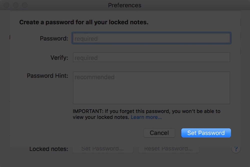 Set Notes Password on Mac