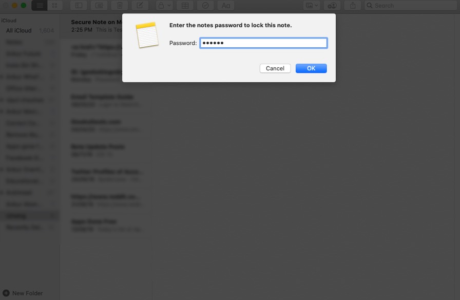 Set Password to Lock Note on Mac