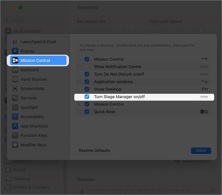 Set a keyboard shortcut to turn Stage Manager on
