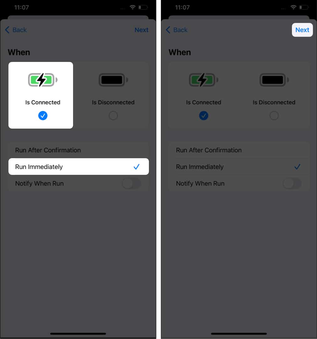 Set the Automation, Tap Next