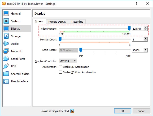 Set up Video Memory with 128 MB