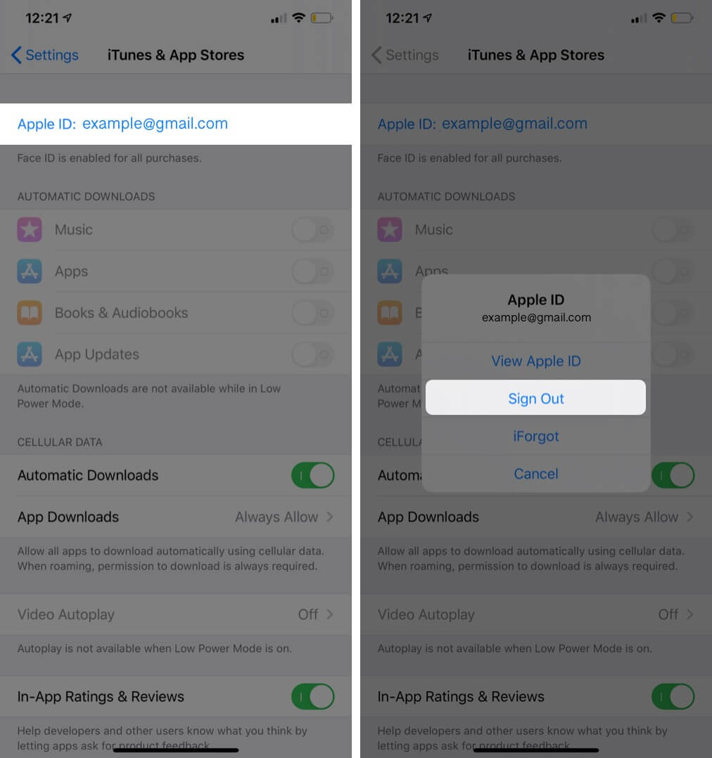 Sign out from Apple ID on iPhone