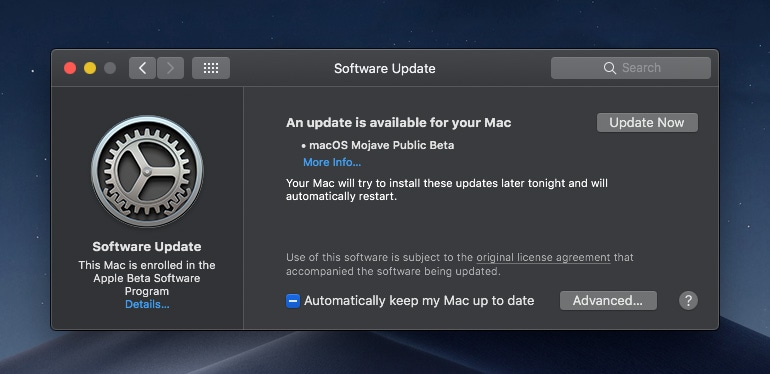 Software Update on macOS Mojave