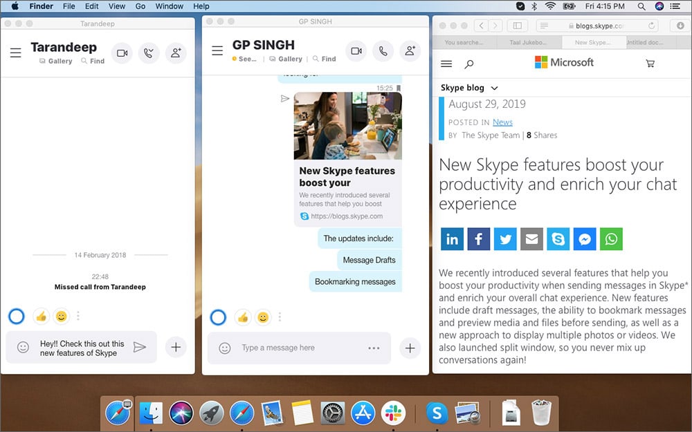 Split Chat Screen in Skype on Mac