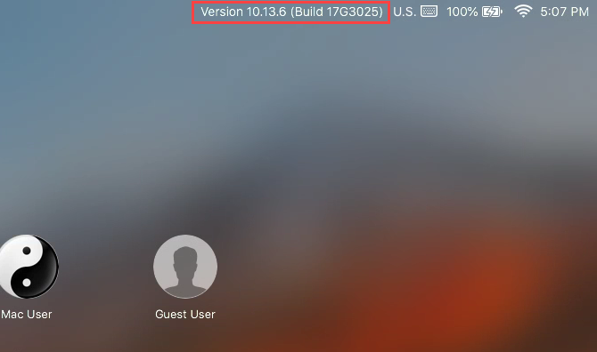 System information on the Mac login screen