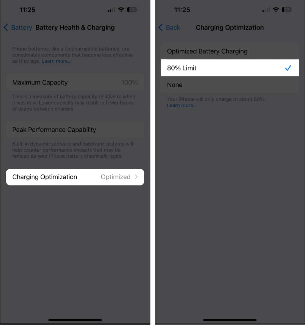 Tap Charging Optimization, 80% Limit