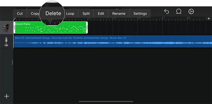 Tap on Delete to Remove Recorded Audio in iOS Garageband App