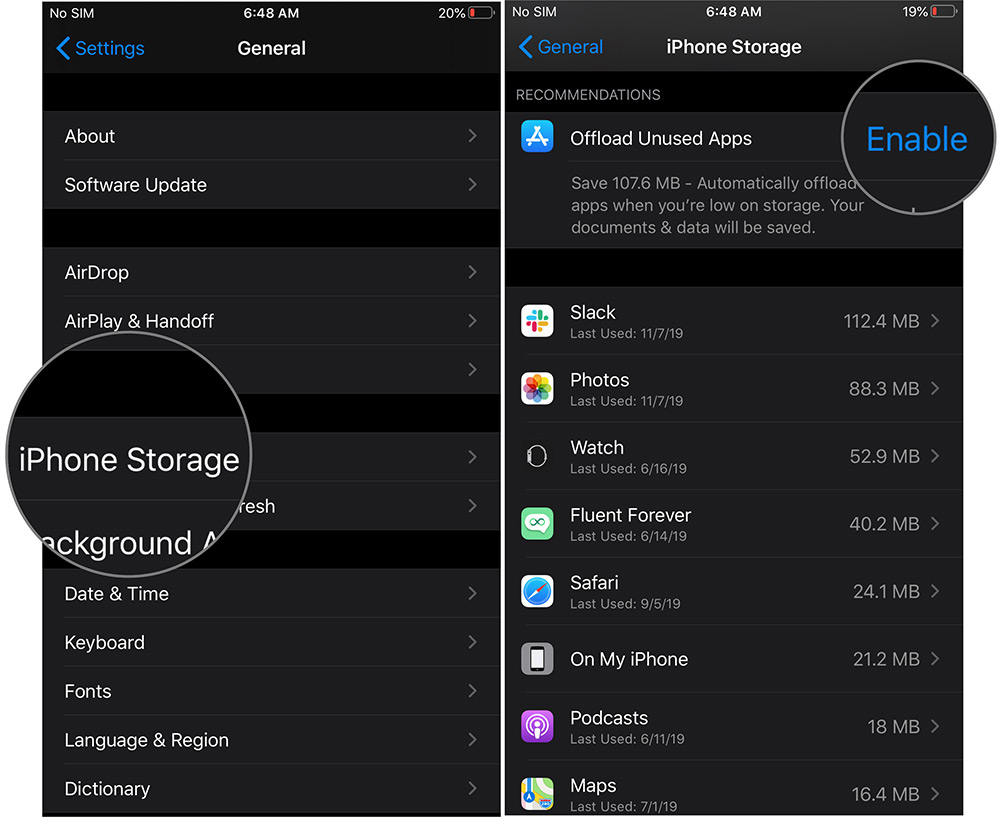Tap on Enable in iPhone Storage to Turn ON Offload Unused Apps