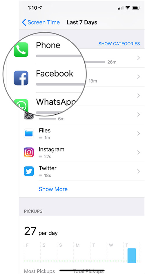 Tap on Name you wish to lock in Screen Time Settings in iOS 12