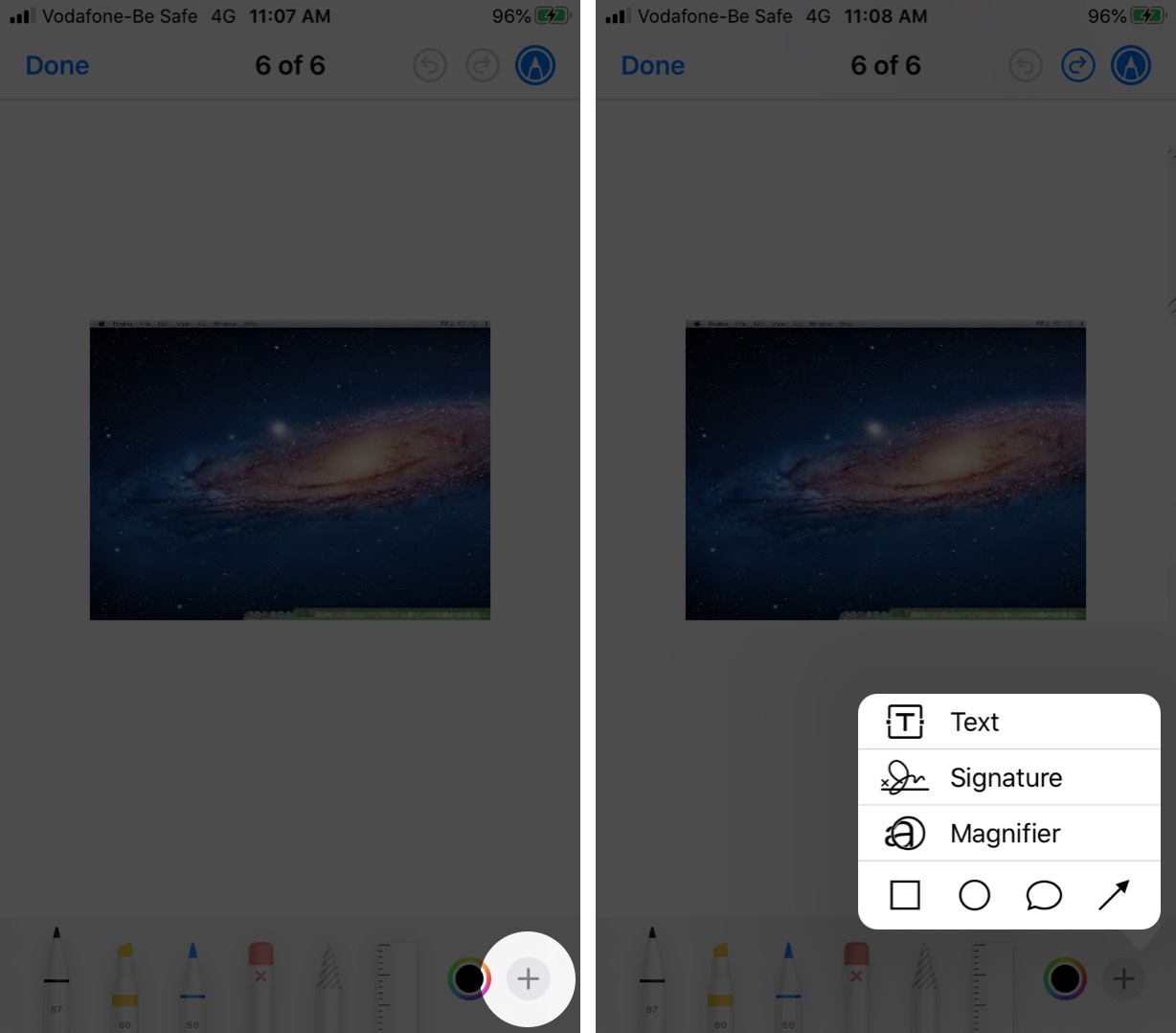 Tap on Plus to Use Various Tools
