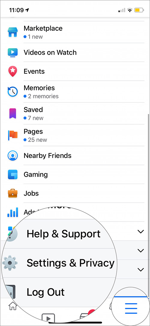 Tap on Settings and Privacy to Disable In-App Sound of Facebook app on iPhone