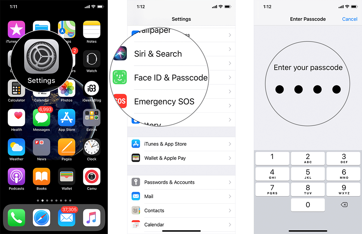 Tap on Settings then Face ID on iPhone X, Xs, Xs Max, or iPhone XR