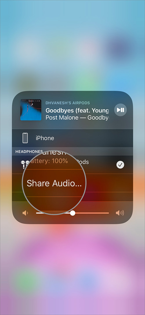Tap on Share Audio in iOS 13 AirPlay App on iPhone