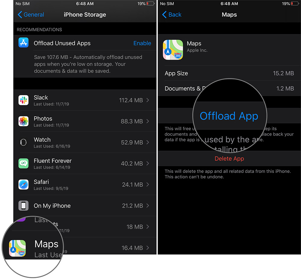 Tap on Specific App and Tap Offload App Button on iPhone