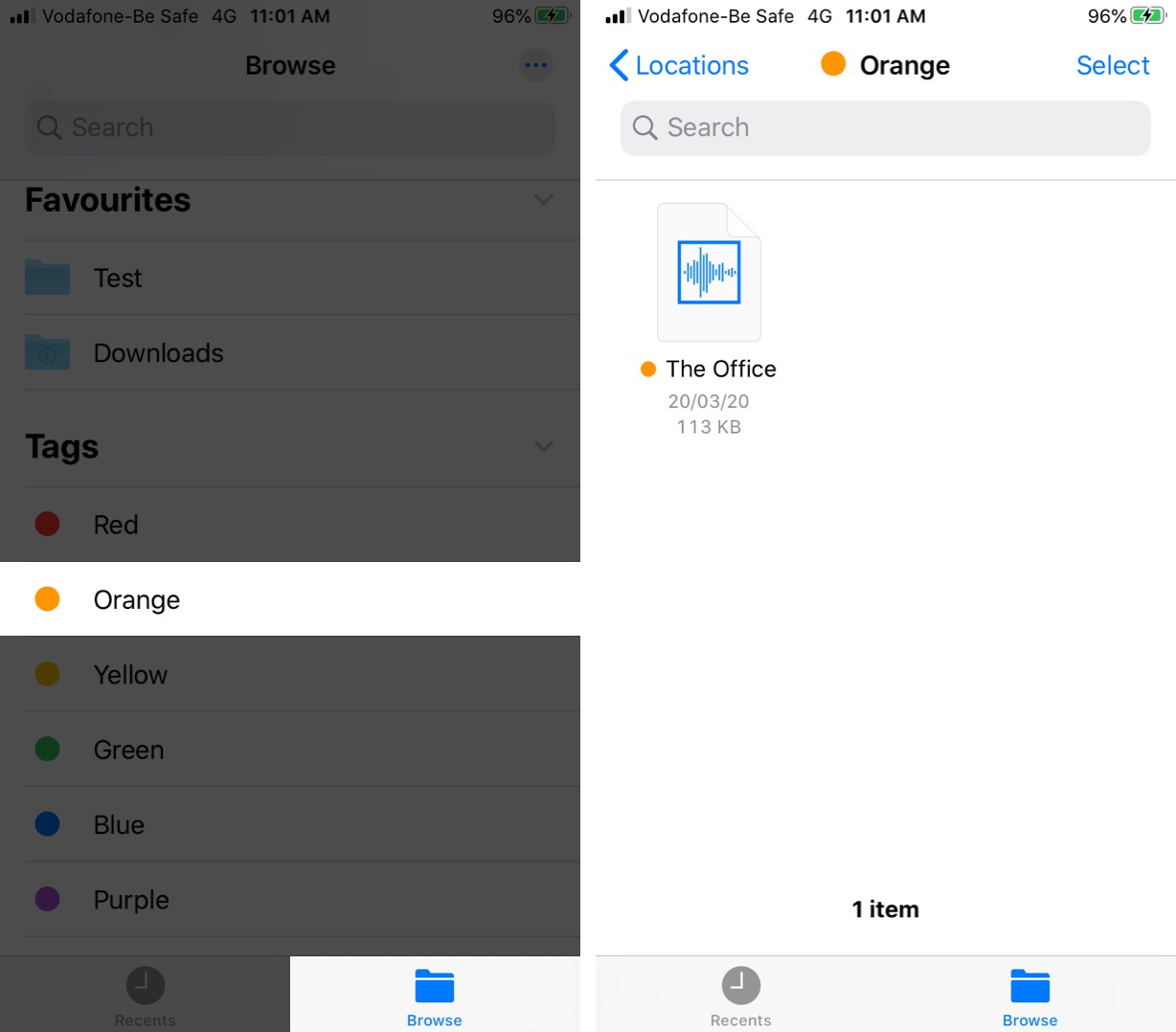 Tap on Tag to View Tagged File in Files App