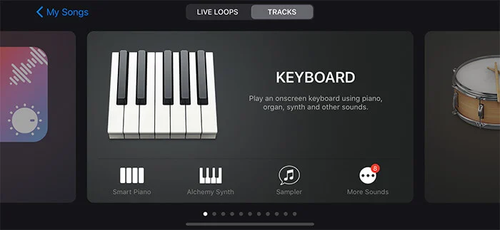 Tap on any instrument in iOS GarageBand app