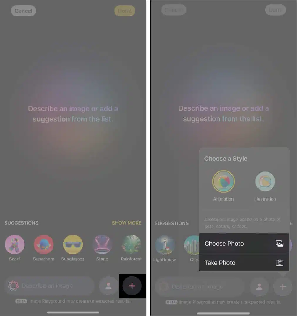 How to use apple image playground to create ai art on iphone Uploading a photo in the image playground app to generate ai images