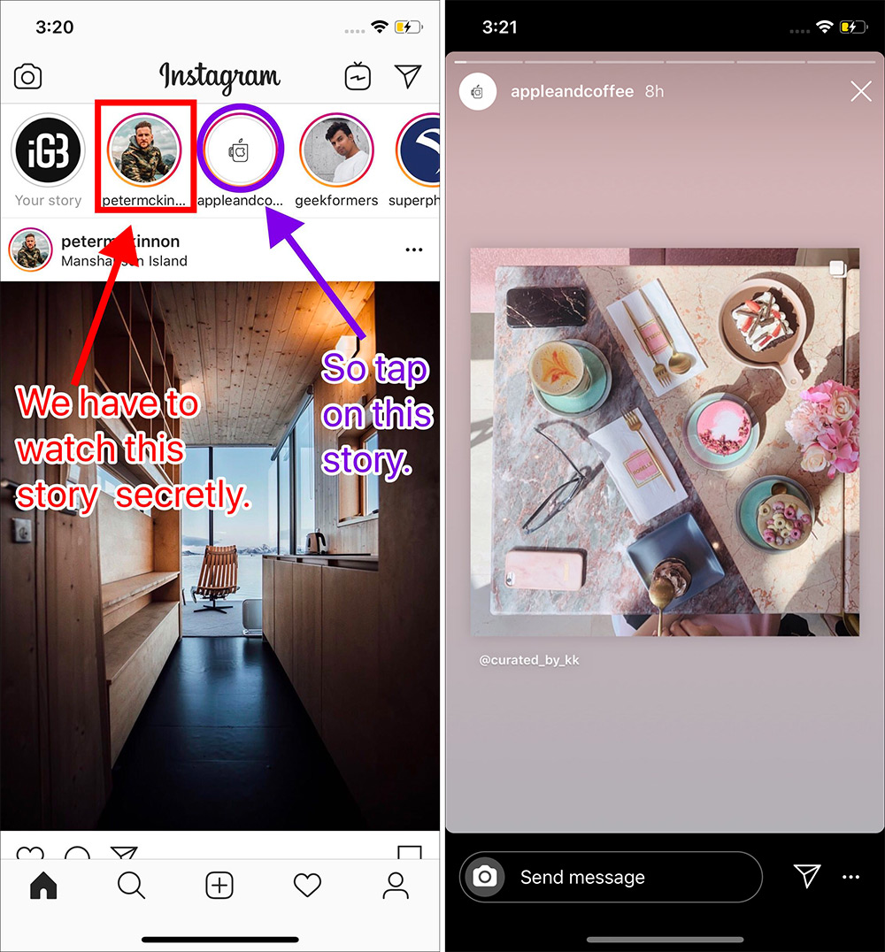 Tap on the story of another person in Instagram app on iPhone