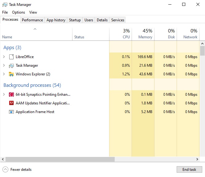 Task Manager in Windows 10