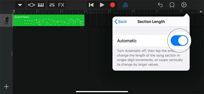 Turn ON Automatic Switch in iOS Garageband App
