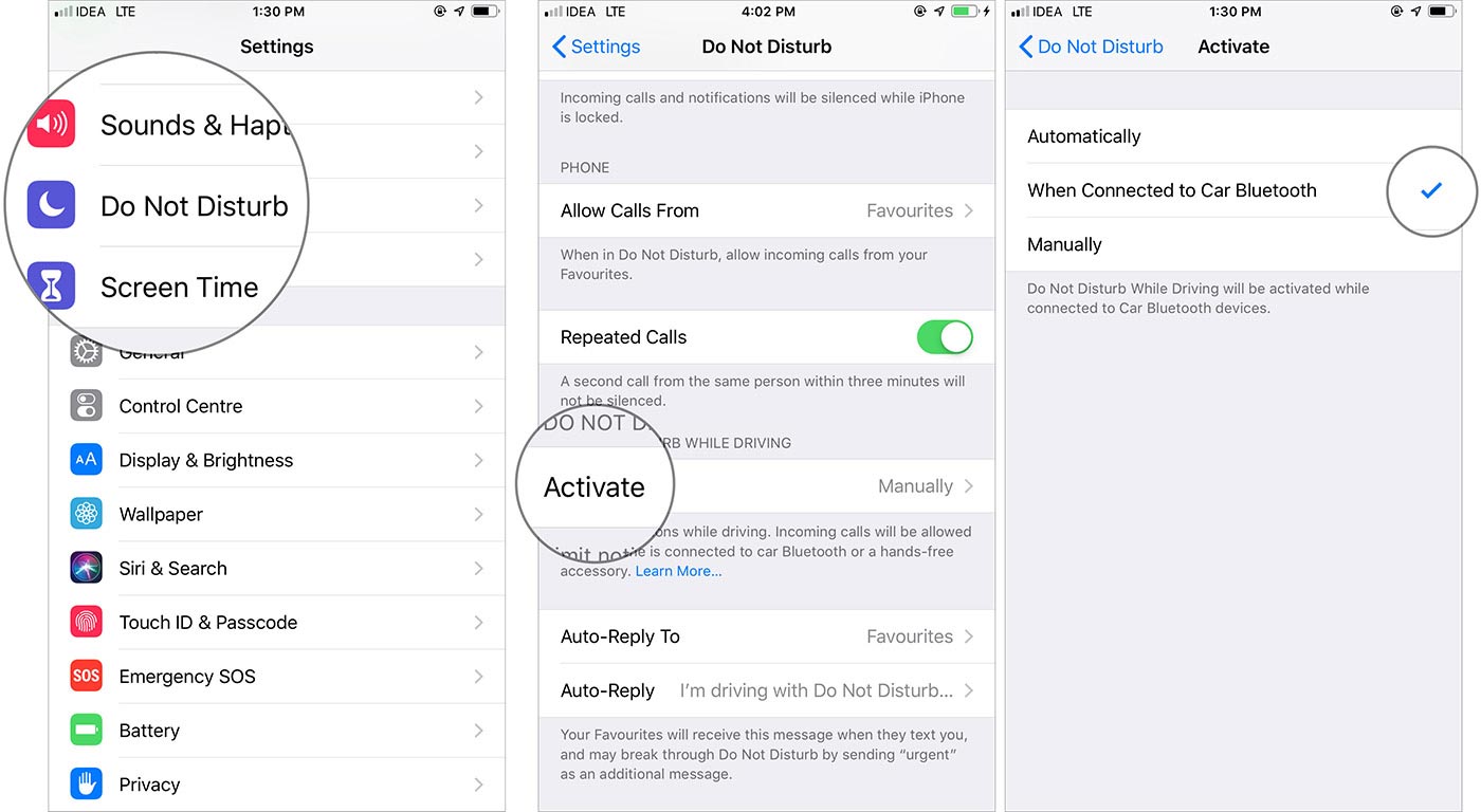 Turn ON Do Not Disturb While Driving on iPhone