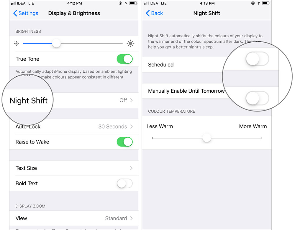 Turn ON Night Shift Mode on iPhone