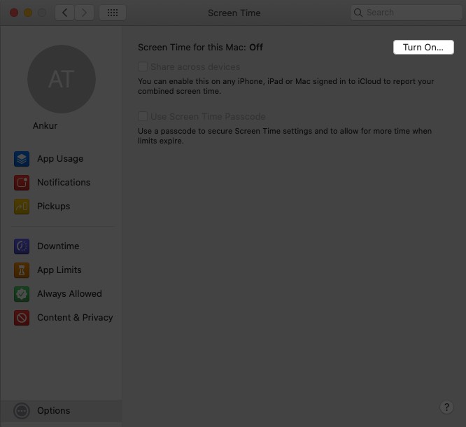 Turn ON Screen Time on Mac