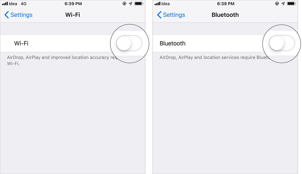 Turn Off WiFi and Bluetooth on iPhone