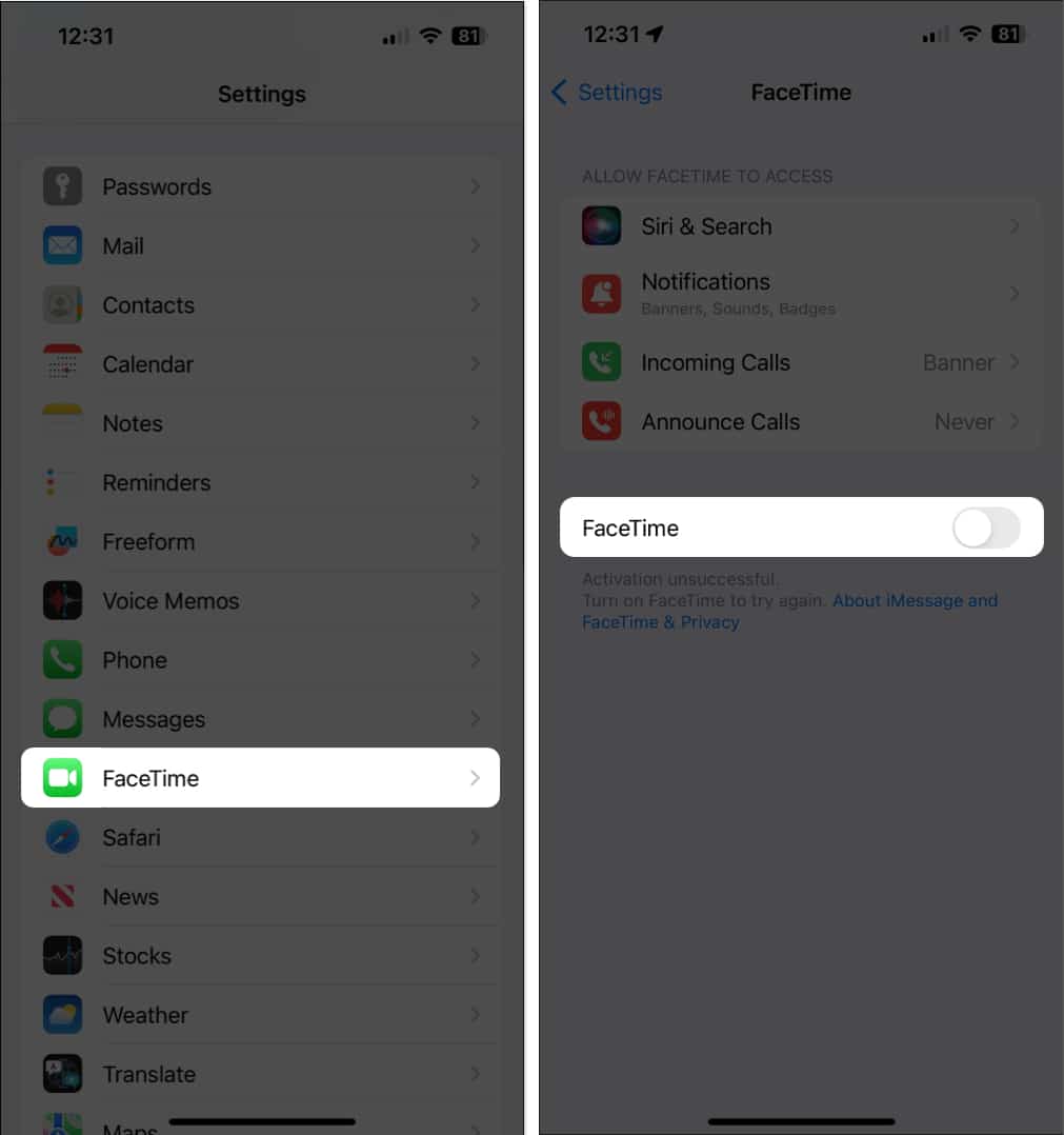 Turn off FaceTime on your iPhone