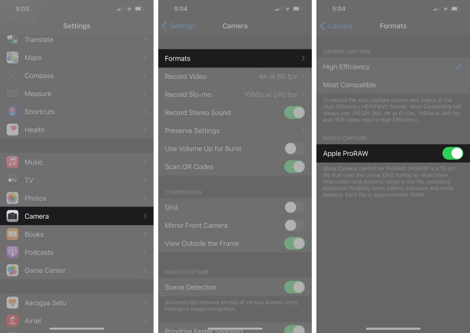 Turn on ProRAW on iPhone 12 Pro and iPhone 12 Pro Max