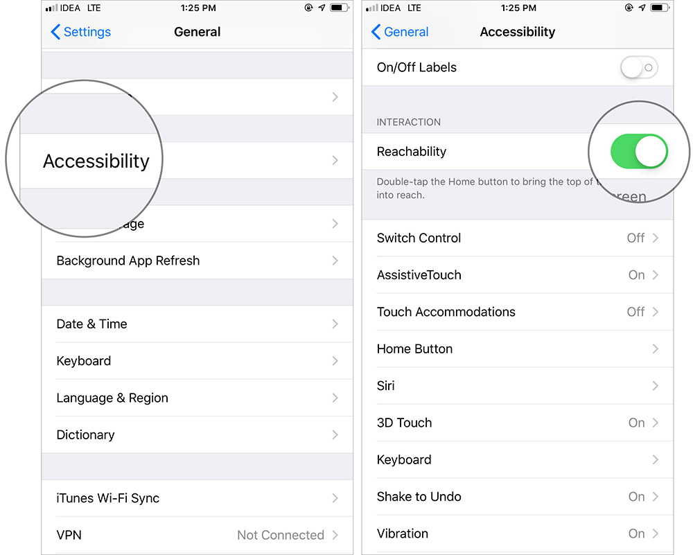 Turn on Reachability on iPhone