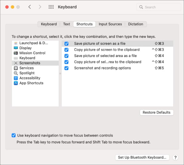 Turn on screenshot keyboard shortcut