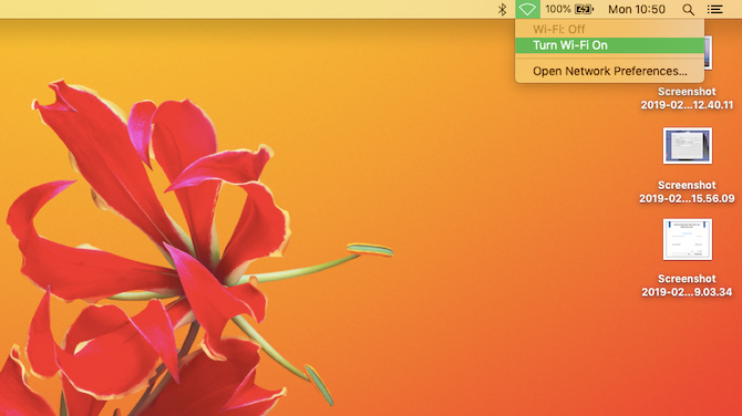 Checking that the Mac's Wi-Fi is on