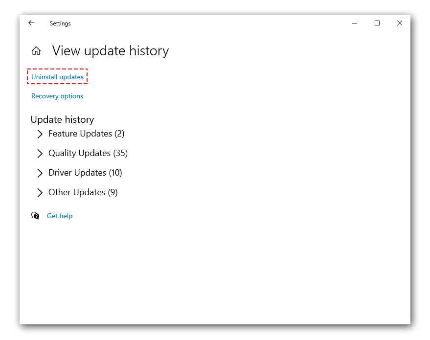 Uninstall Updates in Windows 10