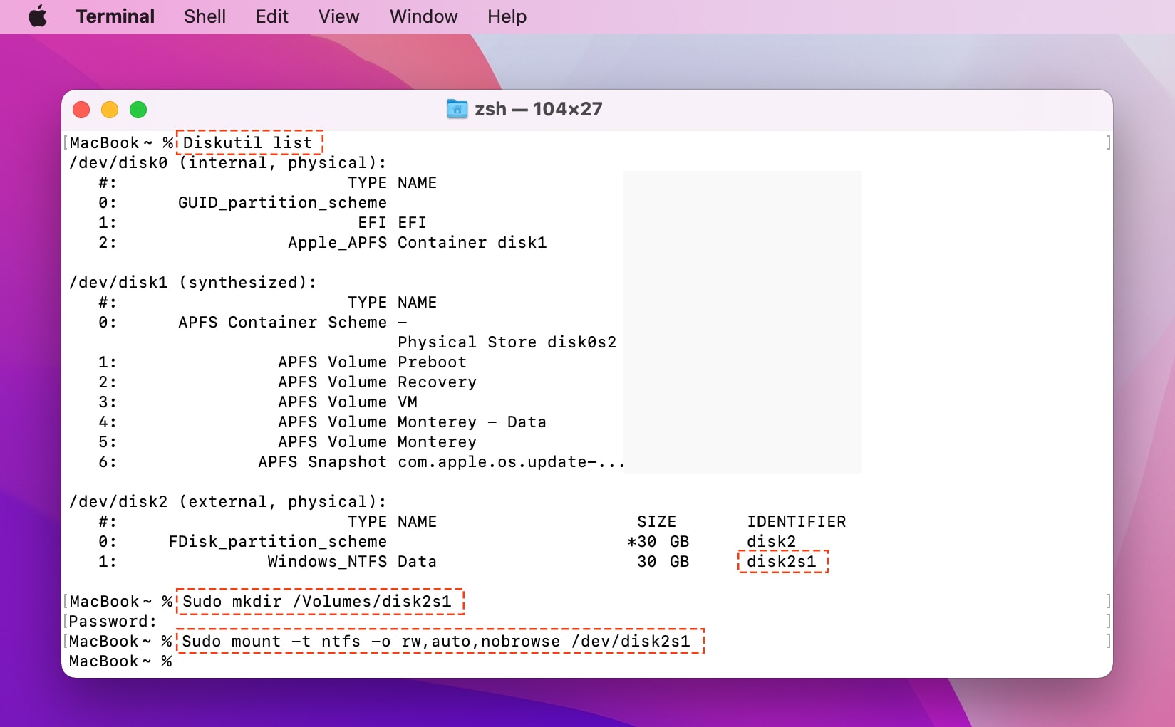 Using Terminal to Enable Writing to NTFS Drives on macOS Monterey
