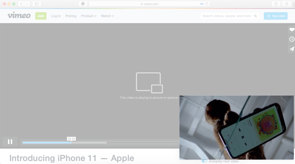 Video is Playing in PIP Mode in Safari on Mac