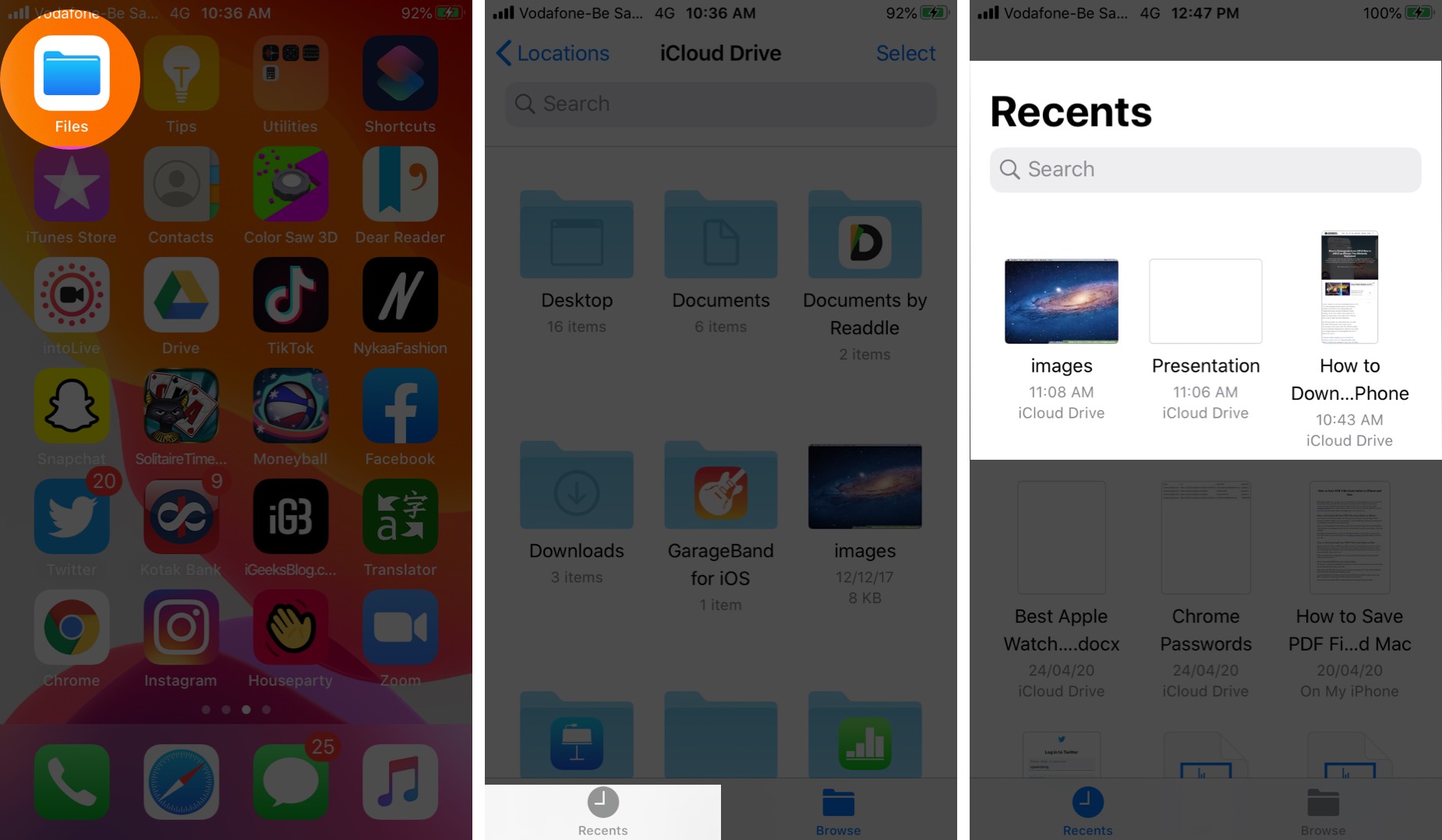 View Recently Accessed Files on iPhone